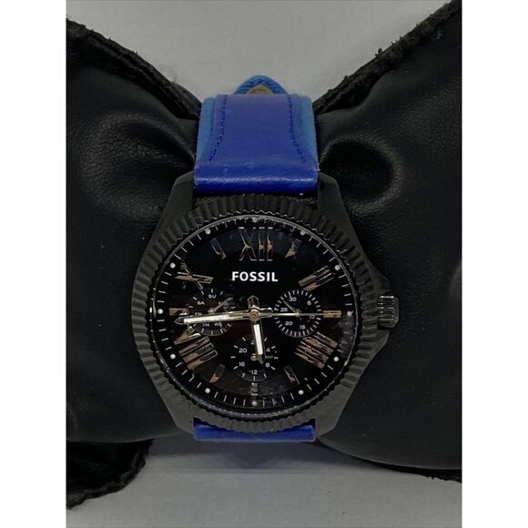 Fossil AM4591 Women's Blue Leather Analog Black Dial Quartz genuine Watch XX353 - Picture 3 of 12